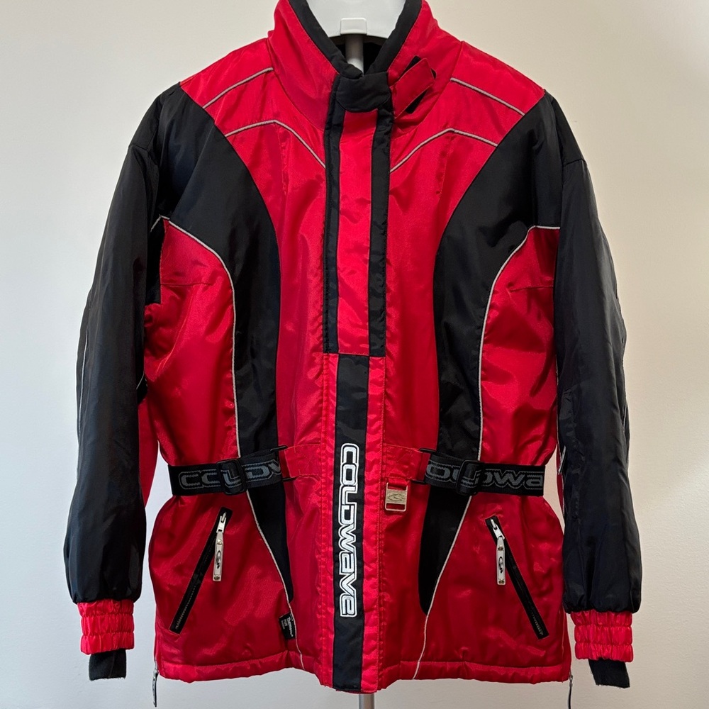 Vintage Coldwave Snowmobile Ski Jacket – Red & Black Retro Style (XL) zipper pkt